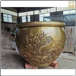 表面刻龍景觀銅大缸雕塑